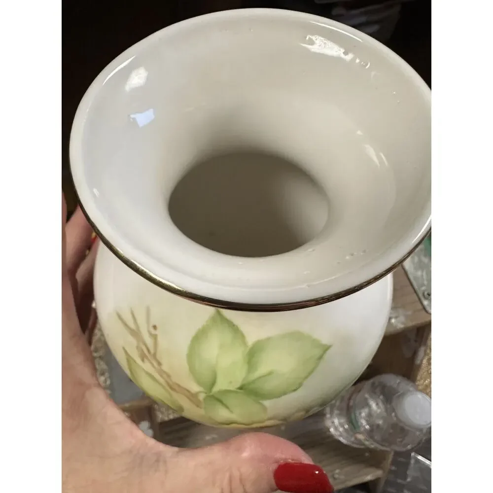 Ruth Houston Hand Painted Yellow‎ Rose Porcelain Vase Gold Gilt Rim Vintage